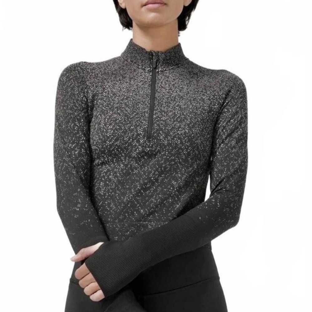 Lululemon Rest Less Half Zip Pullover Herringbone Black White Women Size 8